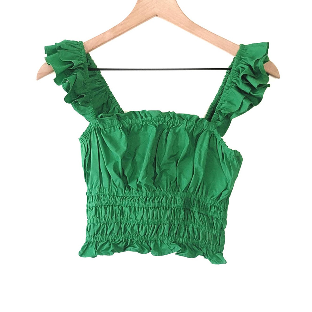 NEW Anthropologie Maeve Green Smocked Taffeta Tank - Size 4